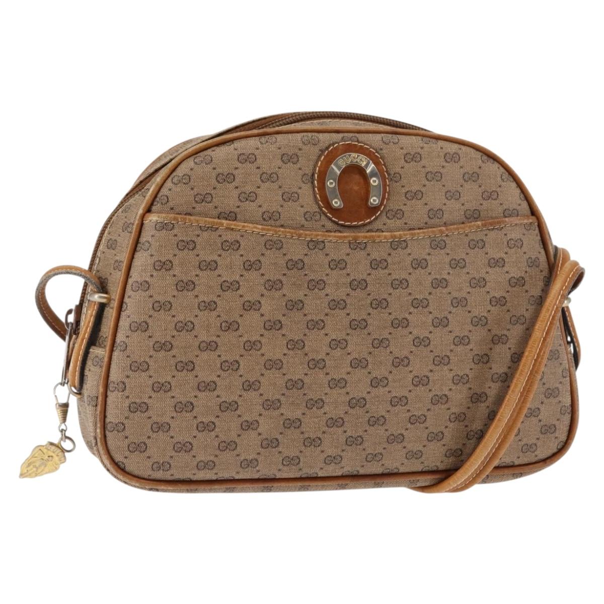 GUCCI Micro GG Supreme Shoulder Bag PVC Beige Gold Auth BA6740