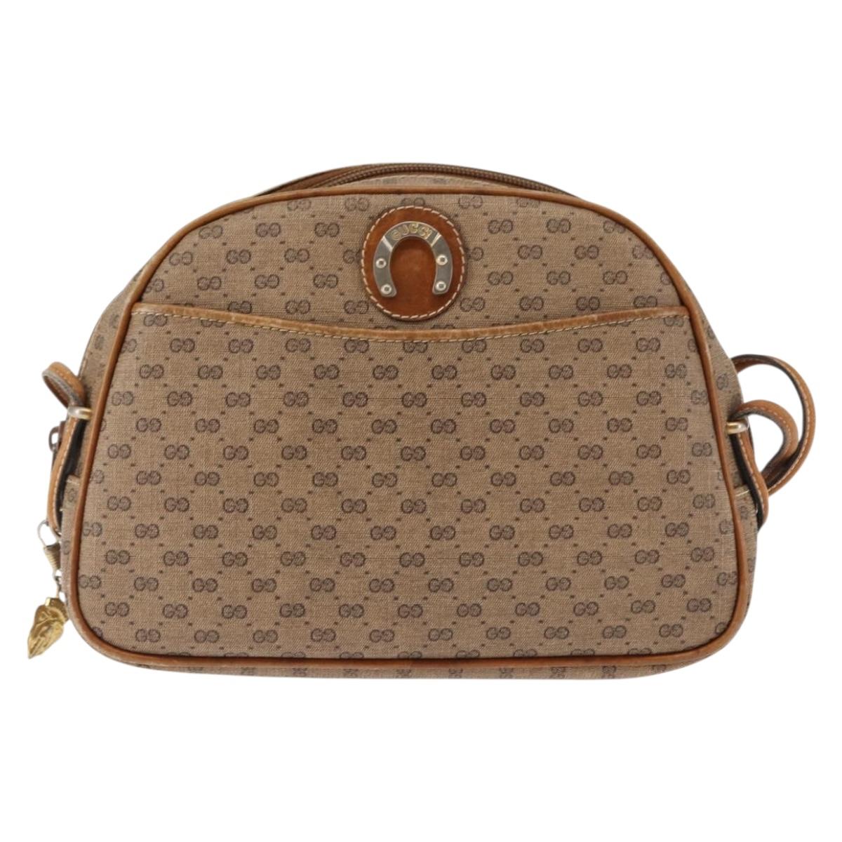 GUCCI Micro GG Supreme Shoulder Bag PVC Beige Gold Auth BA6740