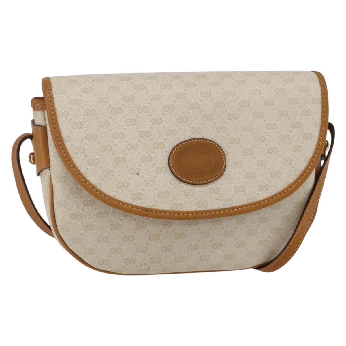 GUCCI Micro GG Supreme Shoulder Bag PVC White Gold Auth BA6746