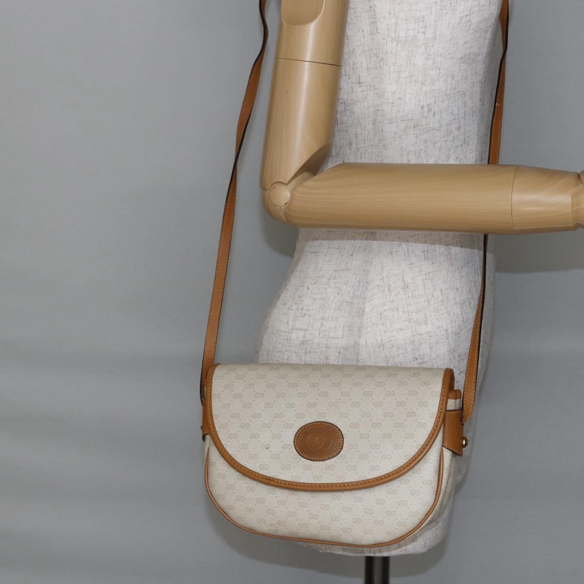 GUCCI Micro GG Supreme Shoulder Bag PVC White Gold Auth BA6746