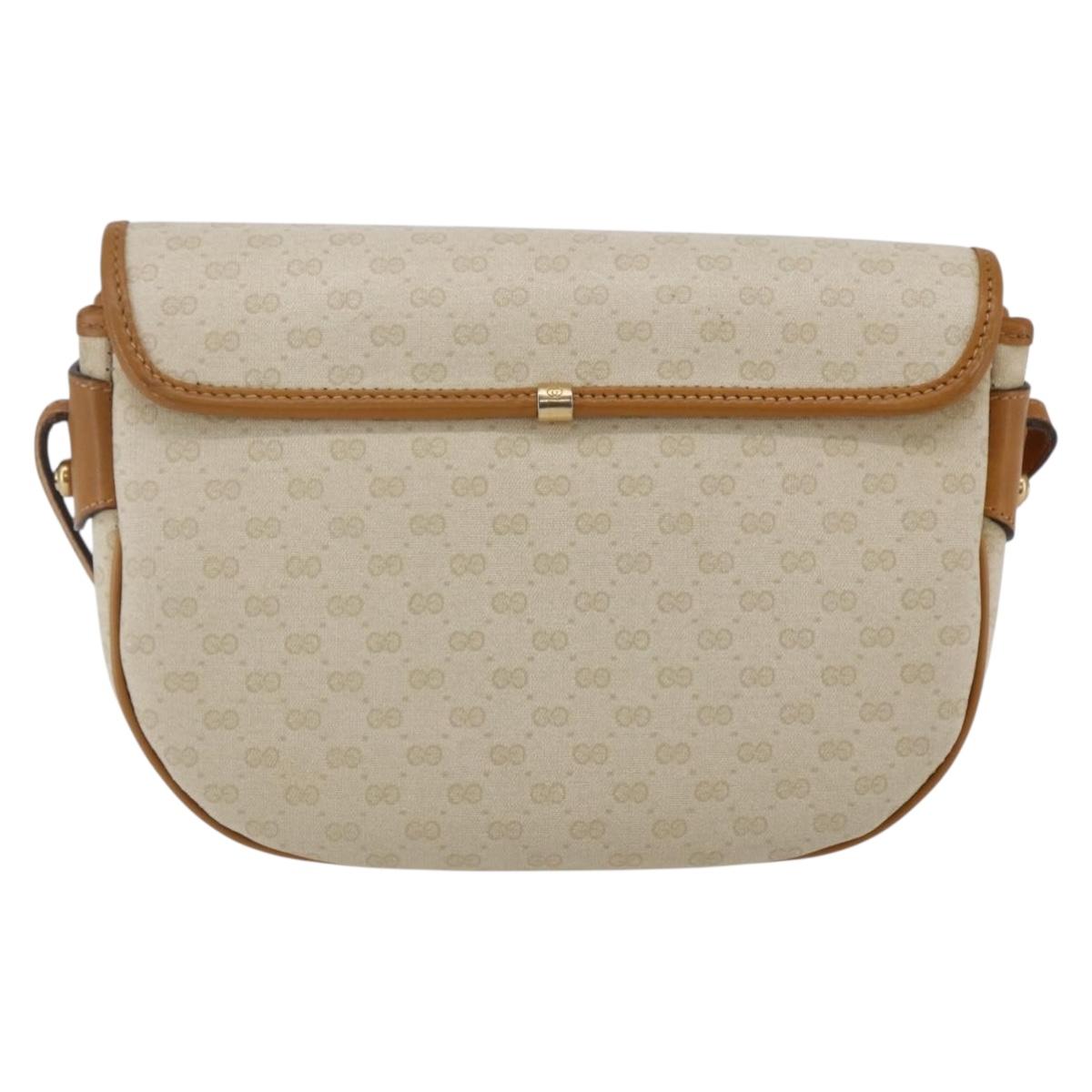 GUCCI Micro GG Supreme Shoulder Bag PVC White Gold Auth BA6746