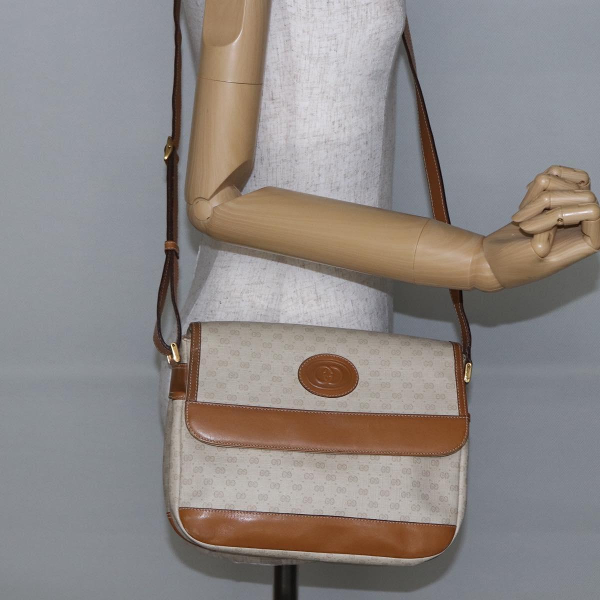 GUCCI Micro GG Canvas Shoulder Bag PVC Leather White Auth BA6747