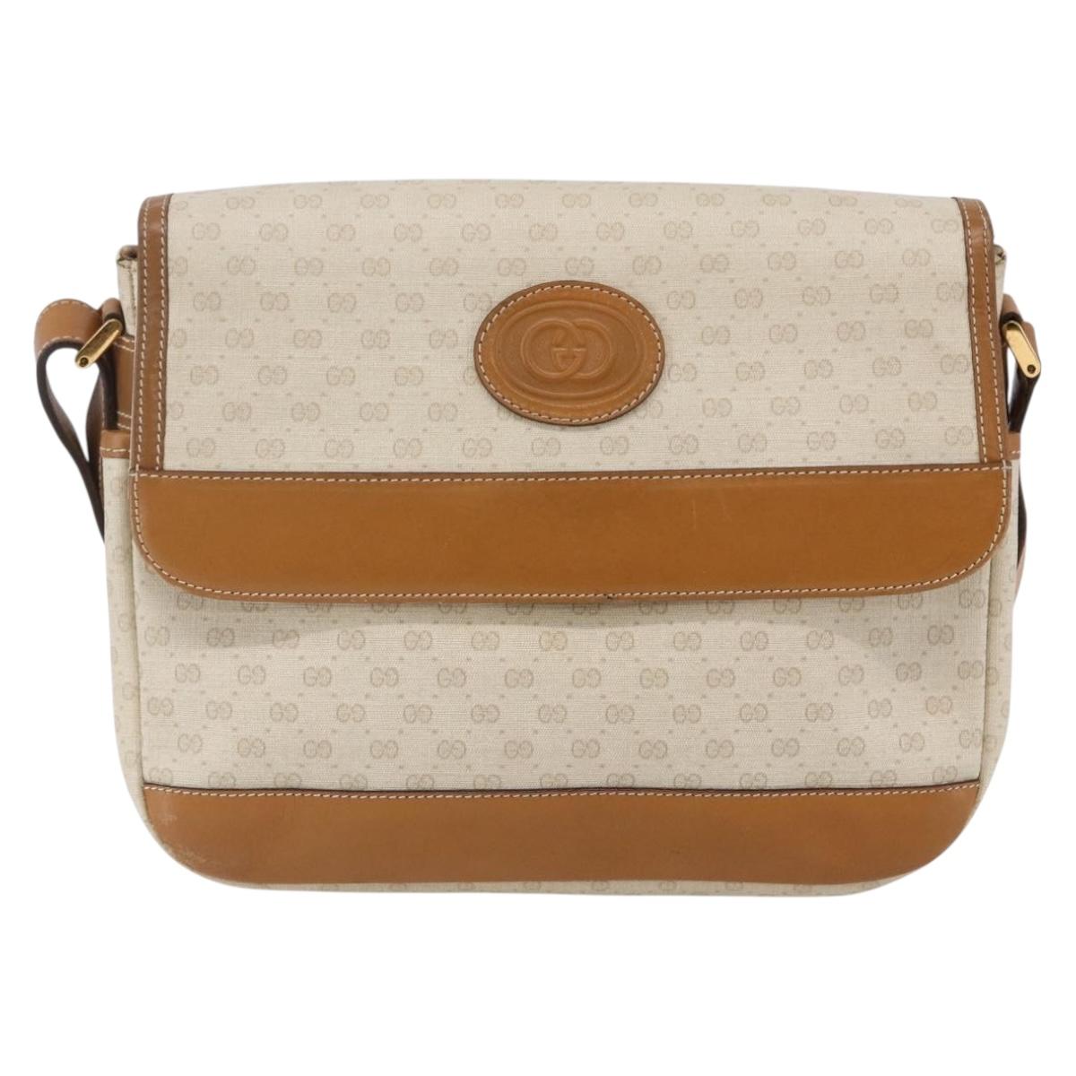 GUCCI Micro GG Canvas Shoulder Bag PVC Leather White Auth BA6747