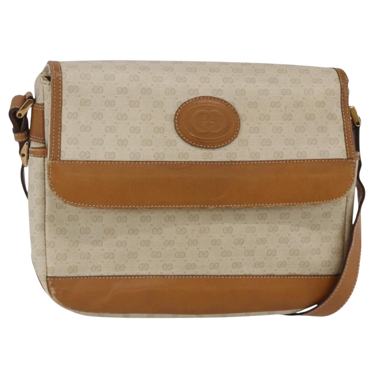 GUCCI Micro GG Supreme Shoulder Bag PVC White Gold Auth BA6748