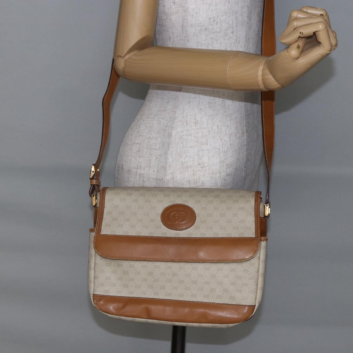 GUCCI Micro GG Supreme Shoulder Bag PVC White Gold Auth BA6748