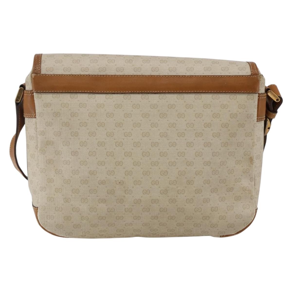 GUCCI Micro GG Supreme Shoulder Bag PVC White Gold Auth BA6748