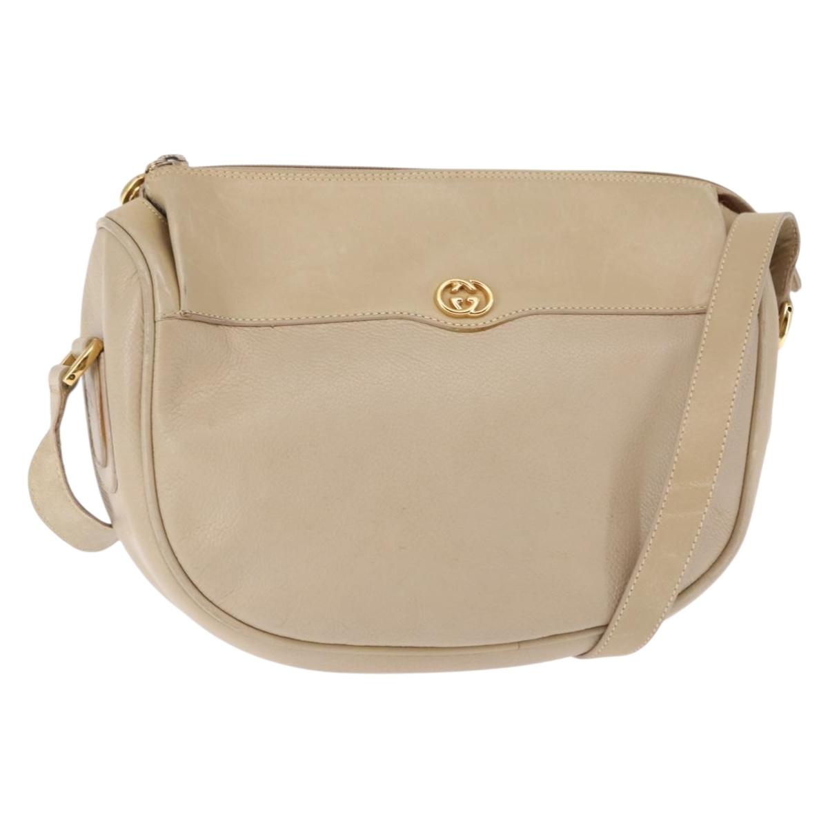 GUCCI Shoulder Bag Leather Beige Gold 001 115 0918 Auth BA6749