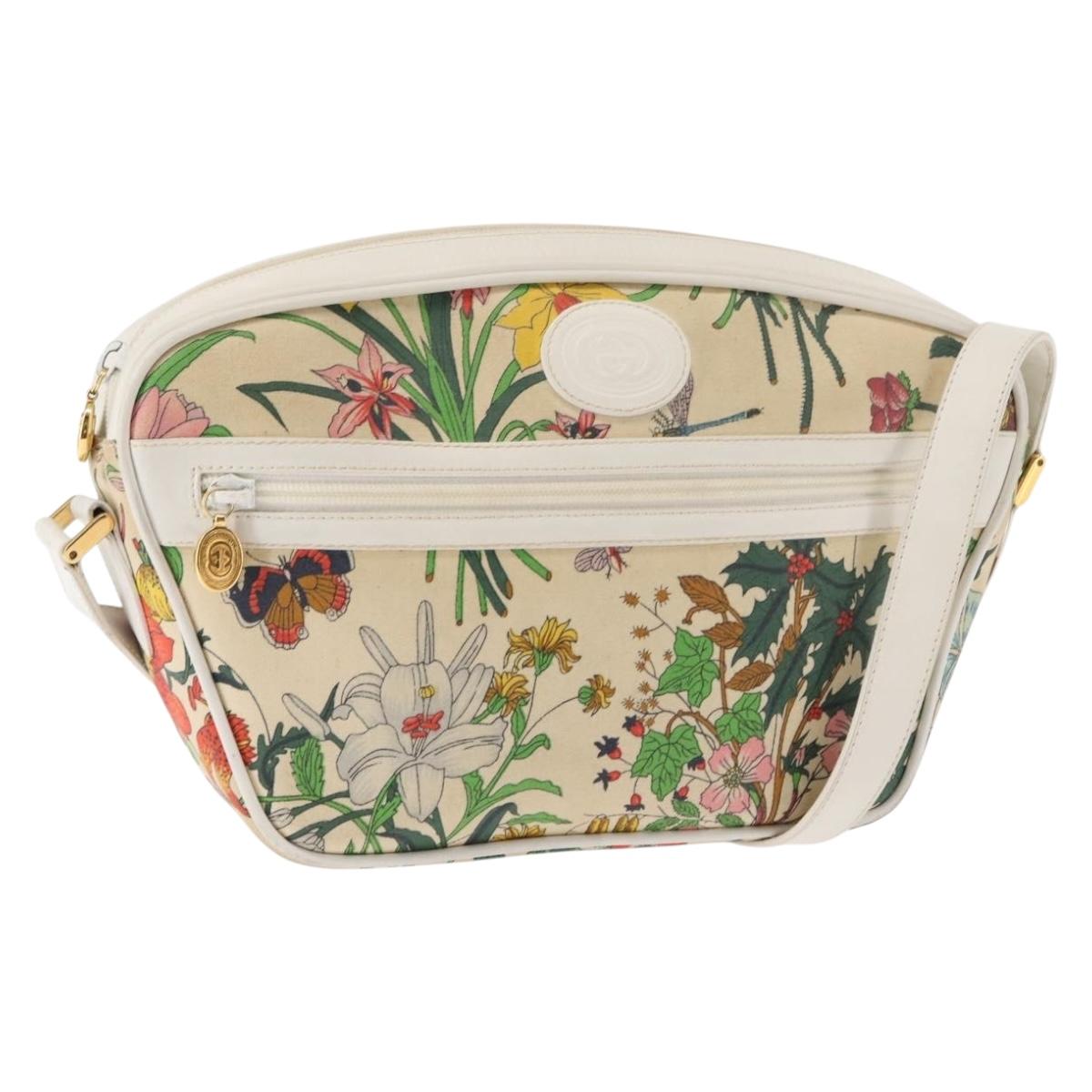 GUCCI Flora Shoulder Bag Canvas Beige Gold 001 093 1050 Auth BA6750