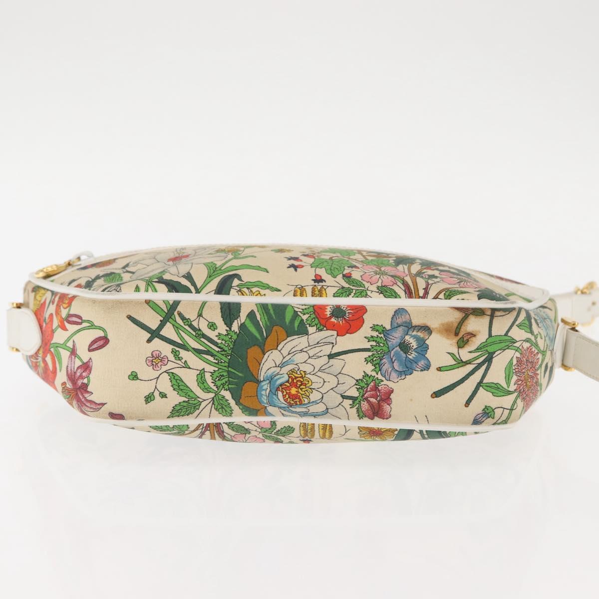 GUCCI Flora Shoulder Bag Canvas Beige Gold 001 093 1050 Auth BA6750