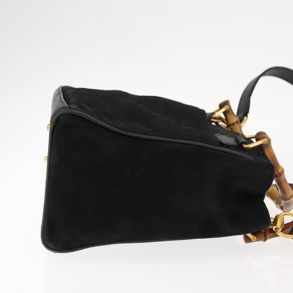 GUCCI Bamboo Hand Bag Suede 2way Black Auth BA6752