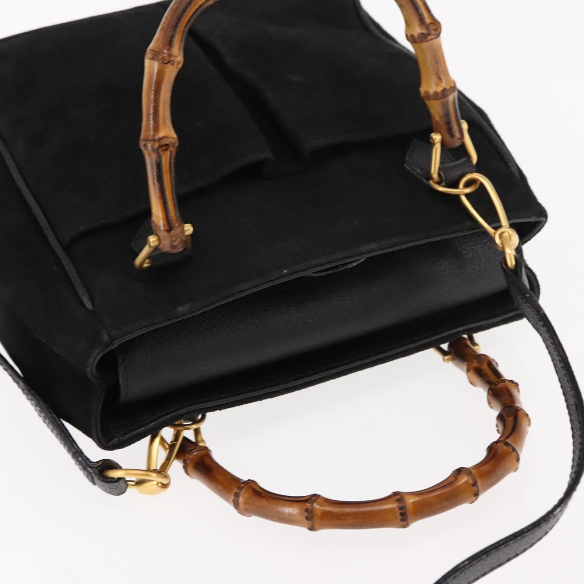 GUCCI Bamboo Hand Bag Suede 2way Black Auth BA6752