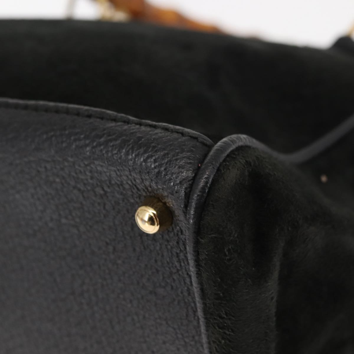 GUCCI Bamboo Hand Bag Suede 2way Black Auth BA6753