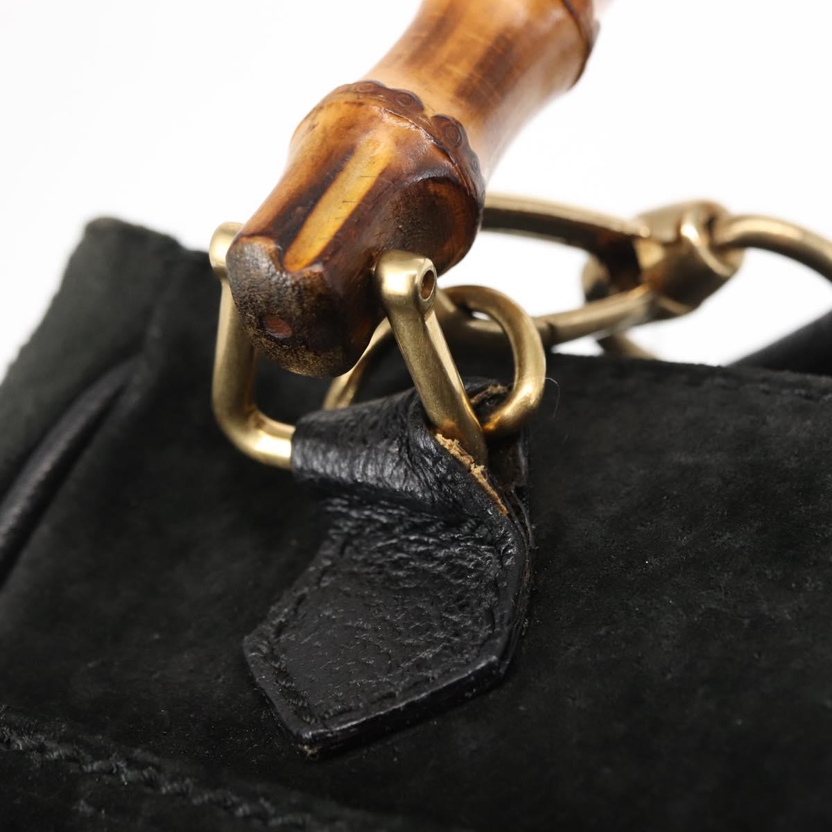 GUCCI Bamboo Hand Bag Suede 2way Black Auth BA6753