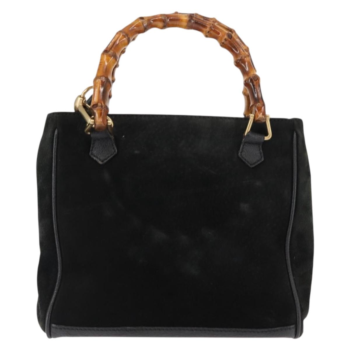 GUCCI Bamboo Hand Bag Suede 2way Black Auth BA6753