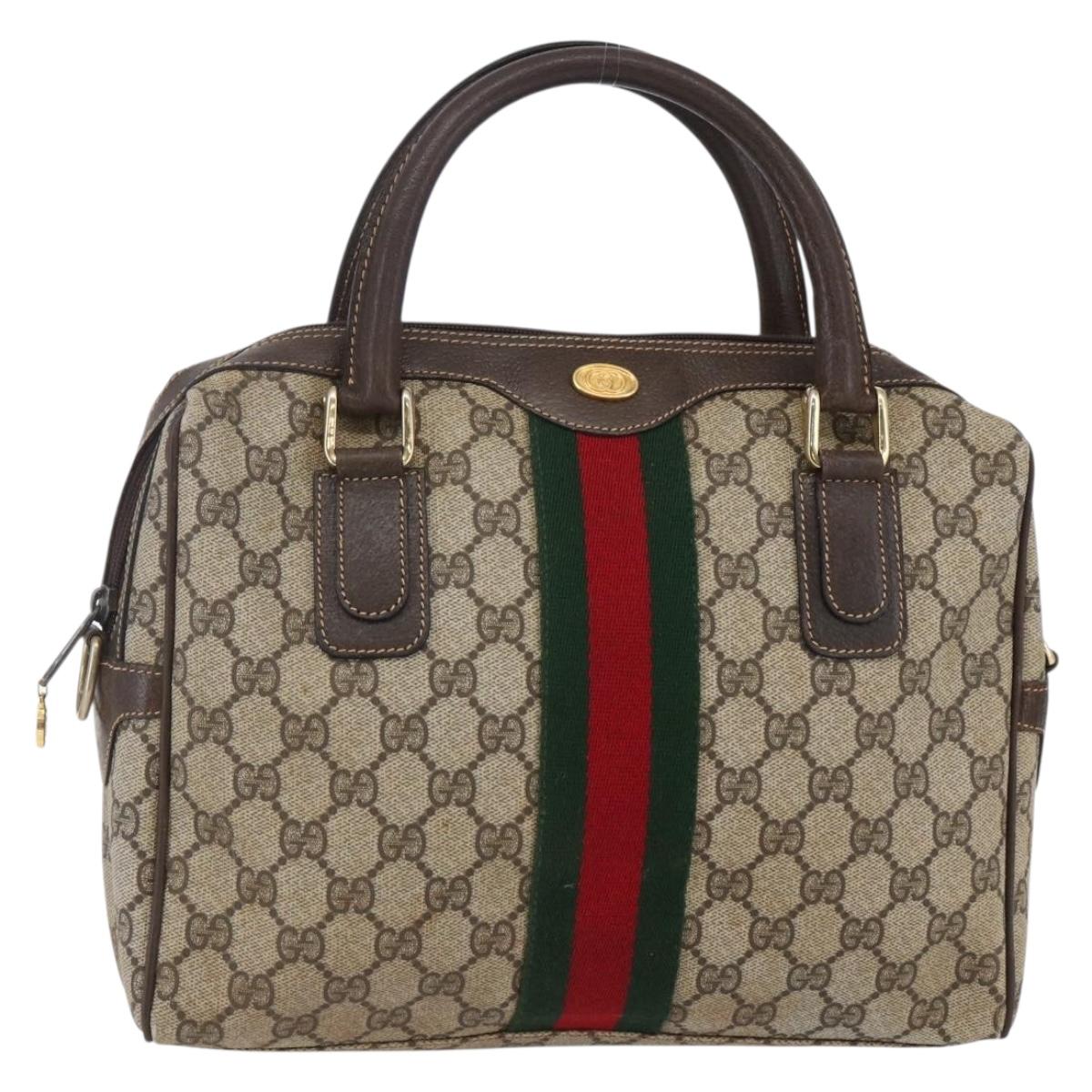 GUCCI GG Canvas Web Sherry Line Hand Bag PVC Leather Beige Green Red Auth BA6755