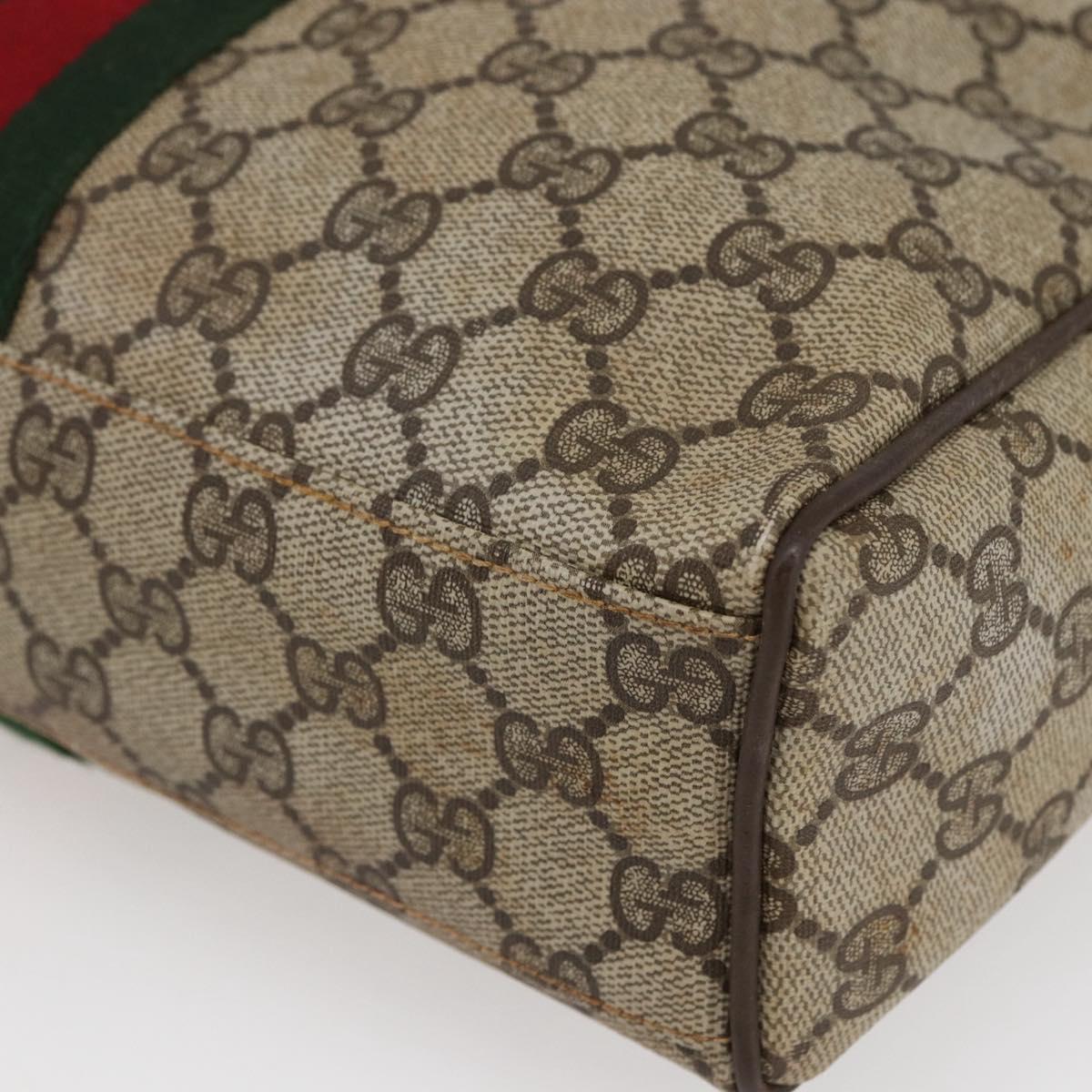 GUCCI GG Canvas Web Sherry Line Hand Bag PVC Leather Beige Green Red Auth BA6755