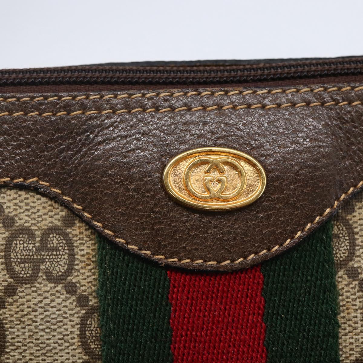 GUCCI GG Canvas Web Sherry Line Hand Bag PVC Leather Beige Green Red Auth BA6755