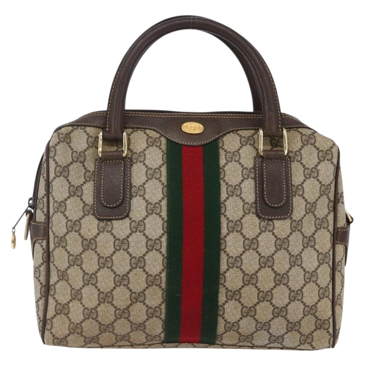 GUCCI GG Canvas Web Sherry Line Hand Bag PVC Leather Beige Green Red Auth BA6755
