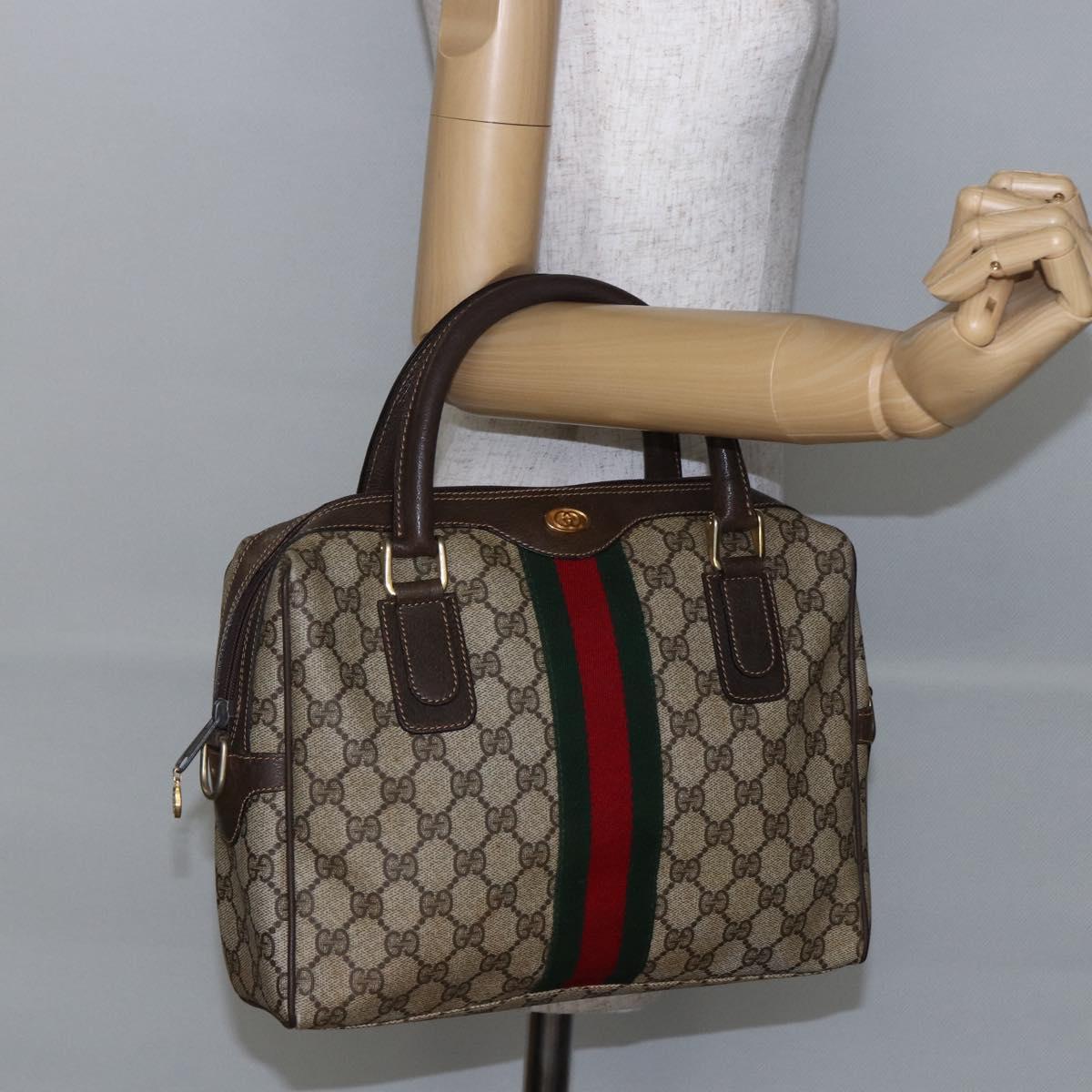 GUCCI GG Canvas Web Sherry Line Hand Bag PVC Leather Beige Green Red Auth BA6755