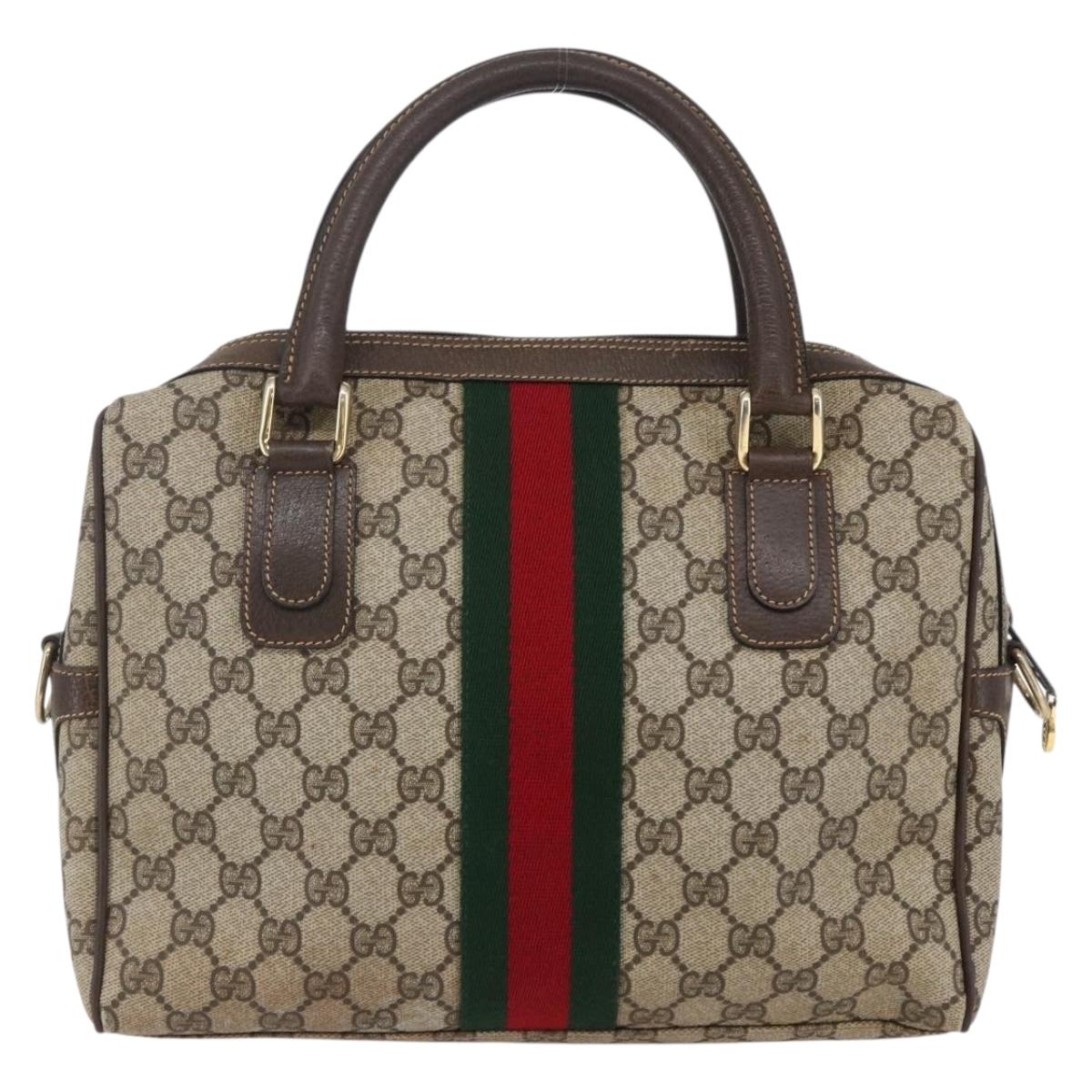 GUCCI GG Canvas Web Sherry Line Hand Bag PVC Leather Beige Green Red Auth BA6755