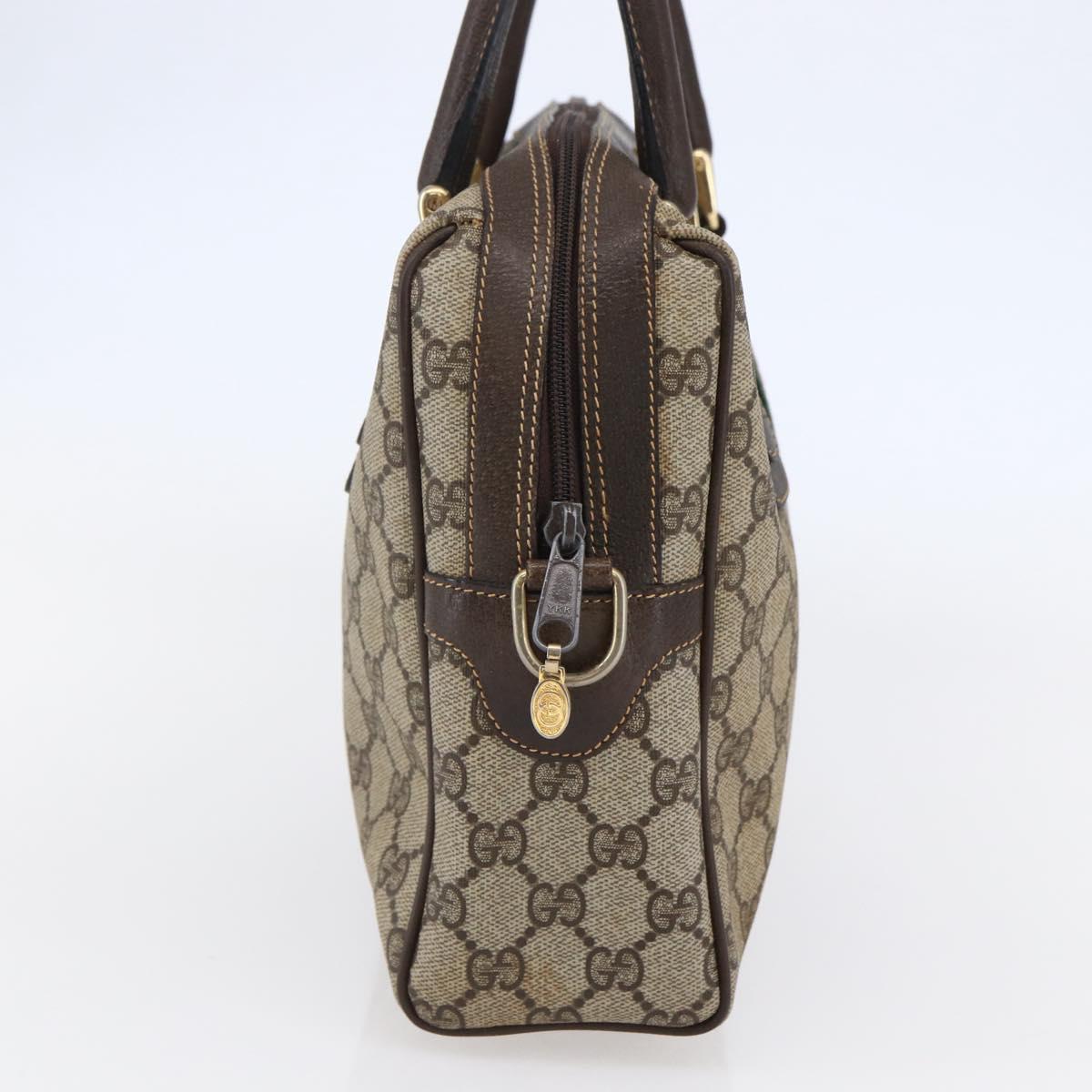 GUCCI GG Canvas Web Sherry Line Hand Bag PVC Leather Beige Green Red Auth BA6755