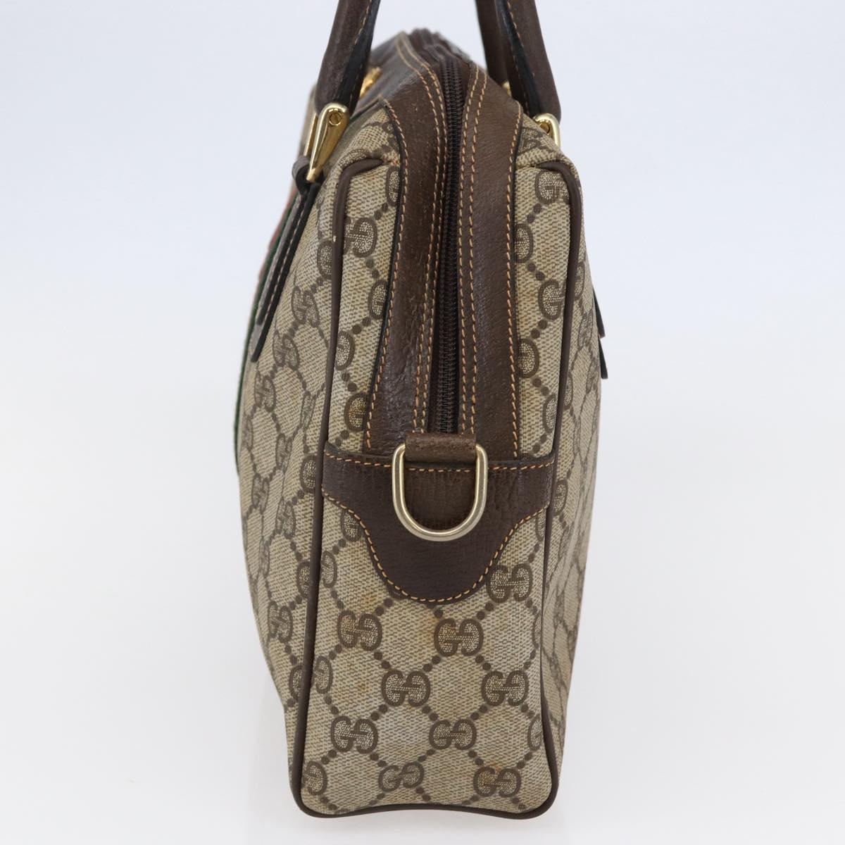 GUCCI GG Canvas Web Sherry Line Hand Bag PVC Leather Beige Green Red Auth BA6755