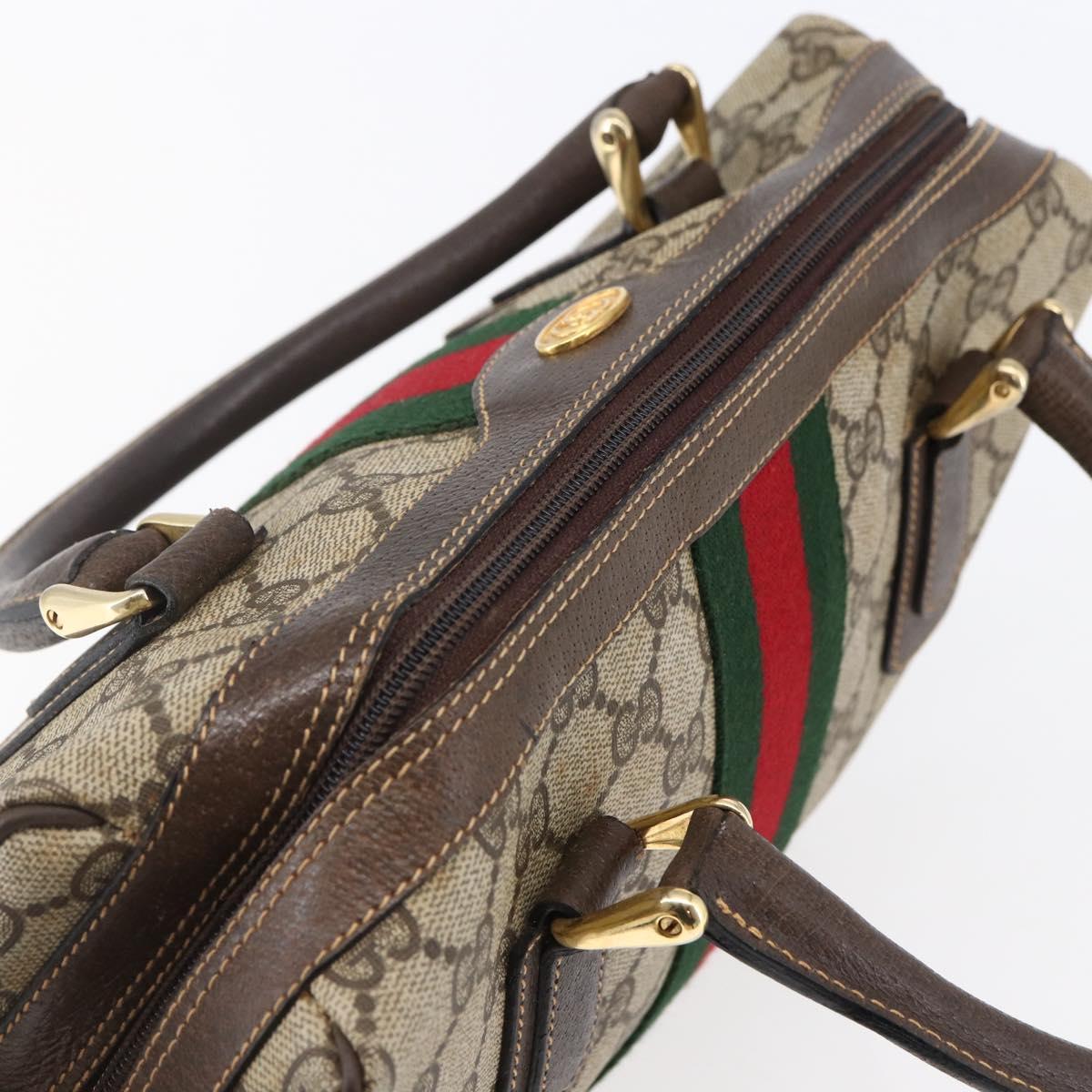 GUCCI GG Canvas Web Sherry Line Hand Bag PVC Leather Beige Green Red Auth BA6755