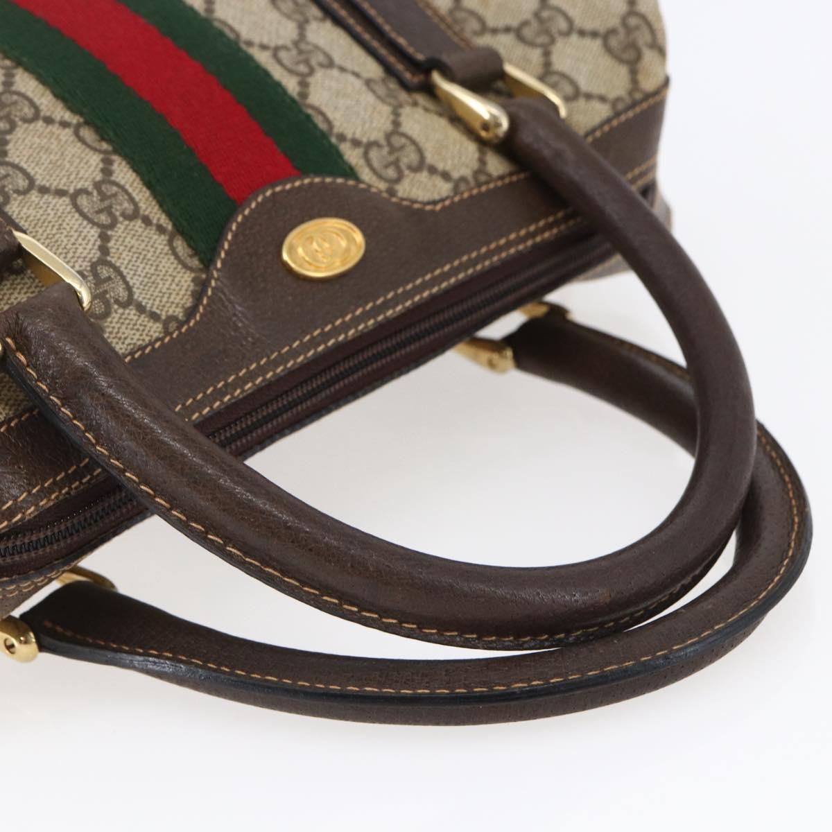 GUCCI GG Canvas Web Sherry Line Hand Bag PVC Leather Beige Green Red Auth BA6755