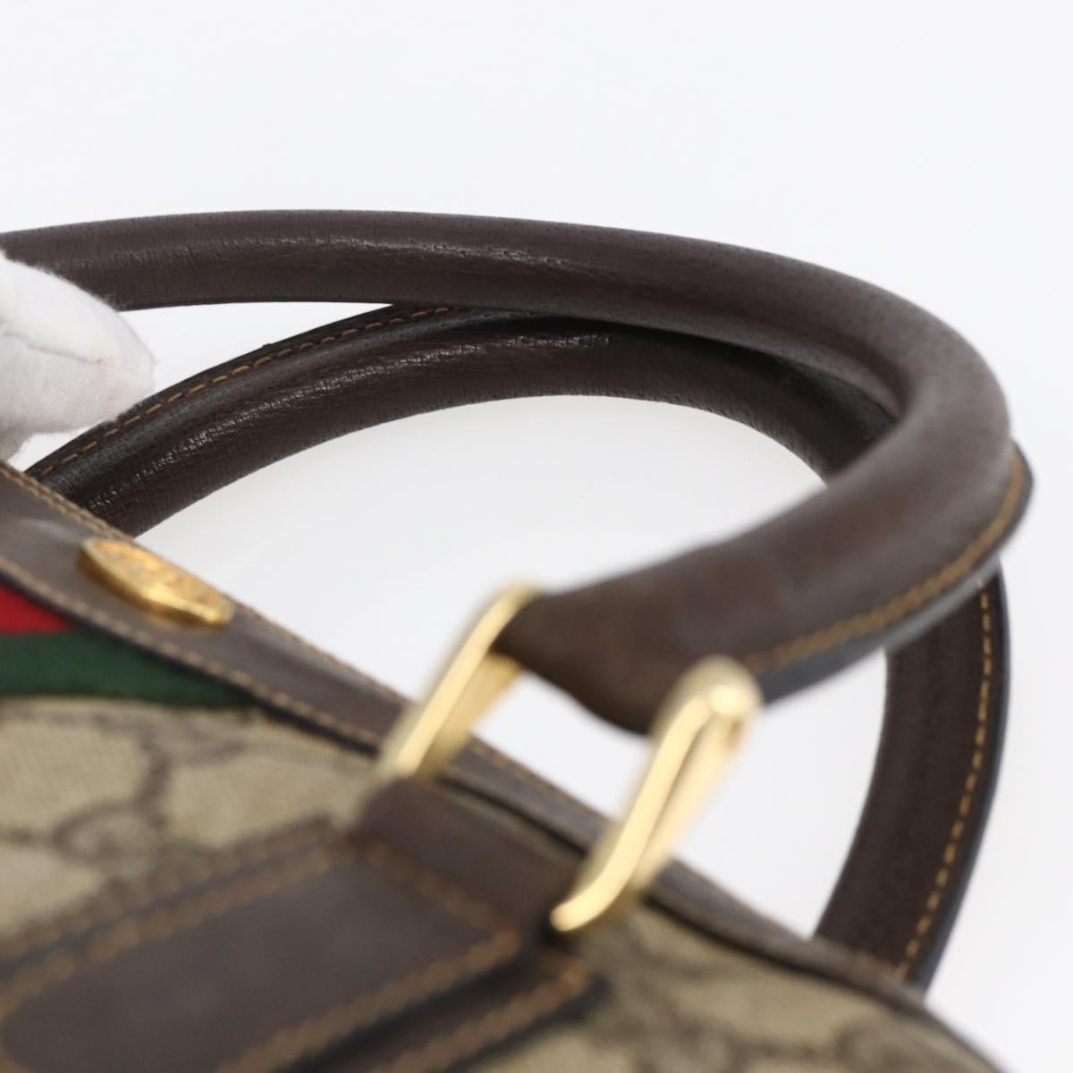 GUCCI GG Canvas Web Sherry Line Hand Bag PVC Leather Beige Green Red Auth BA6755