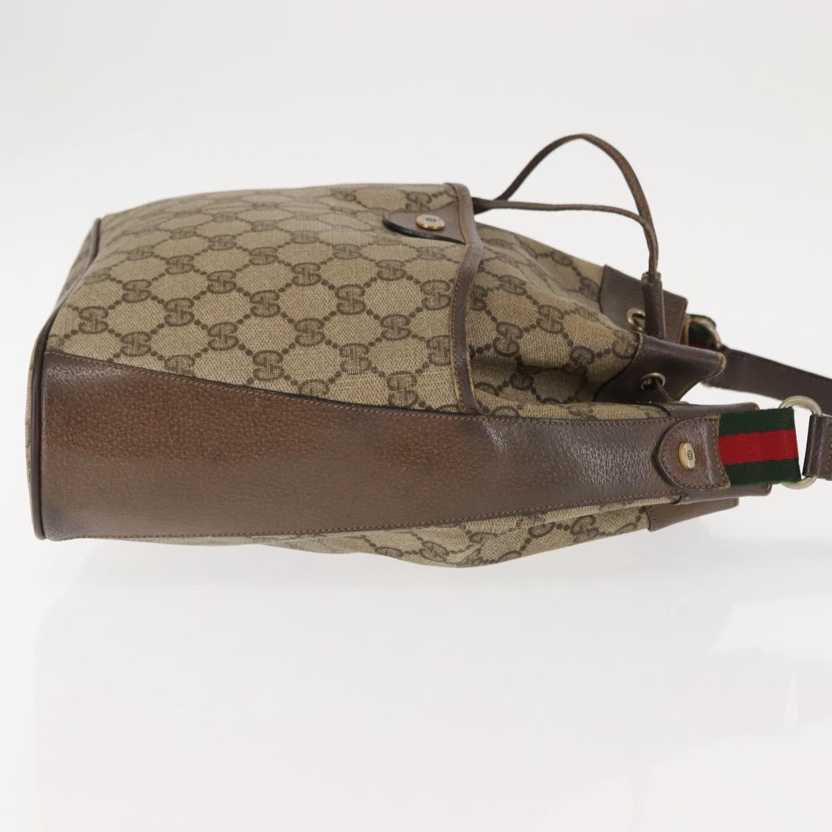 GUCCI GG Canvas Web Sherry Line Shoulder Bag PVC Leather Beige Green Auth BA6758
