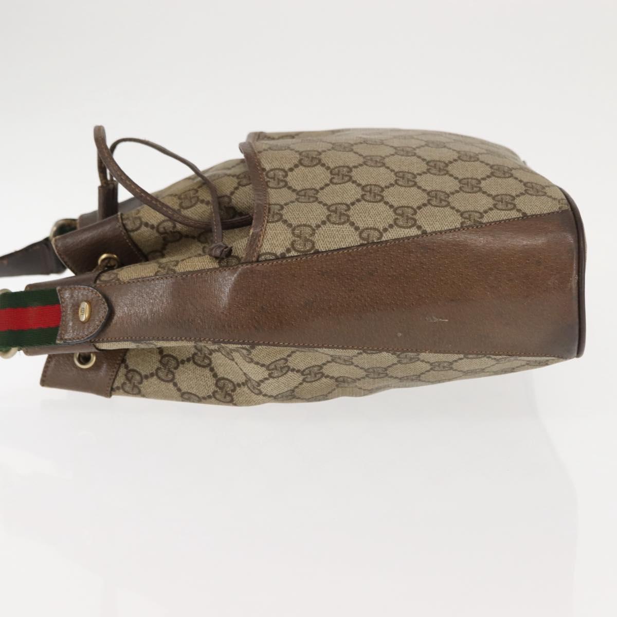 GUCCI GG Canvas Web Sherry Line Shoulder Bag PVC Leather Beige Green Auth BA6758