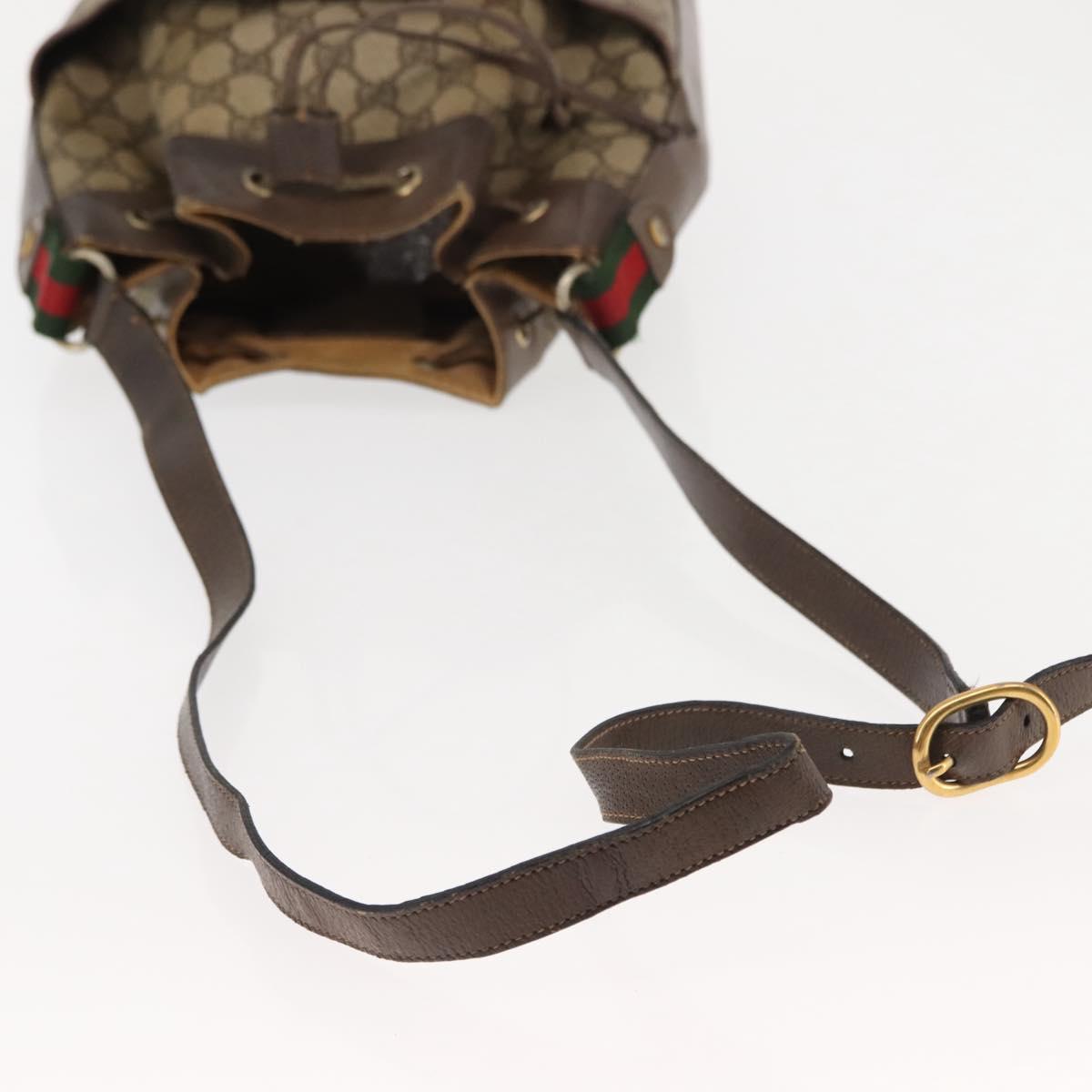 GUCCI GG Canvas Web Sherry Line Shoulder Bag PVC Leather Beige Green Auth BA6758