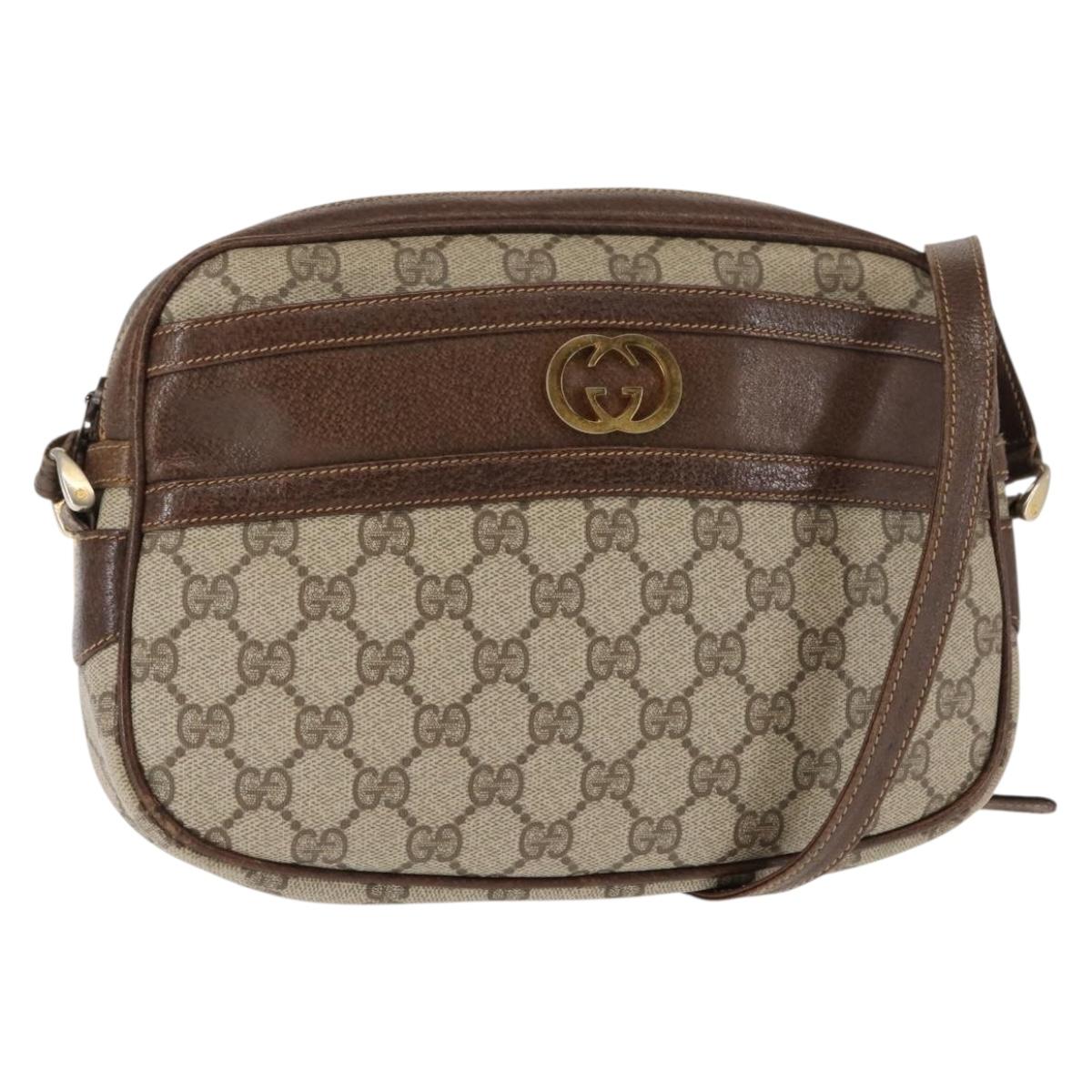 GUCCI GG Supreme Shoulder Bag PVC Leather Beige Auth BA6759