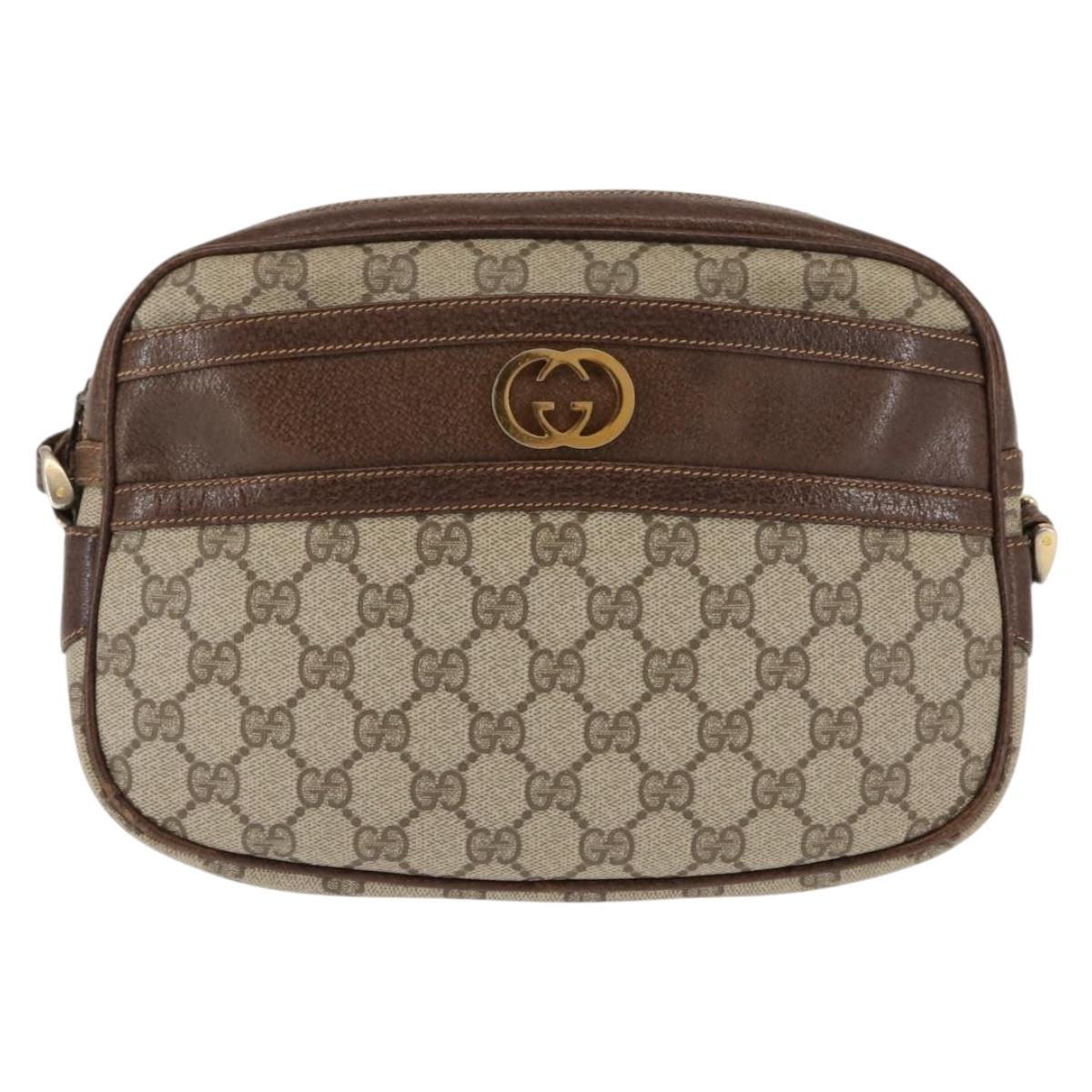 GUCCI GG Supreme Shoulder Bag PVC Leather Beige Auth BA6759
