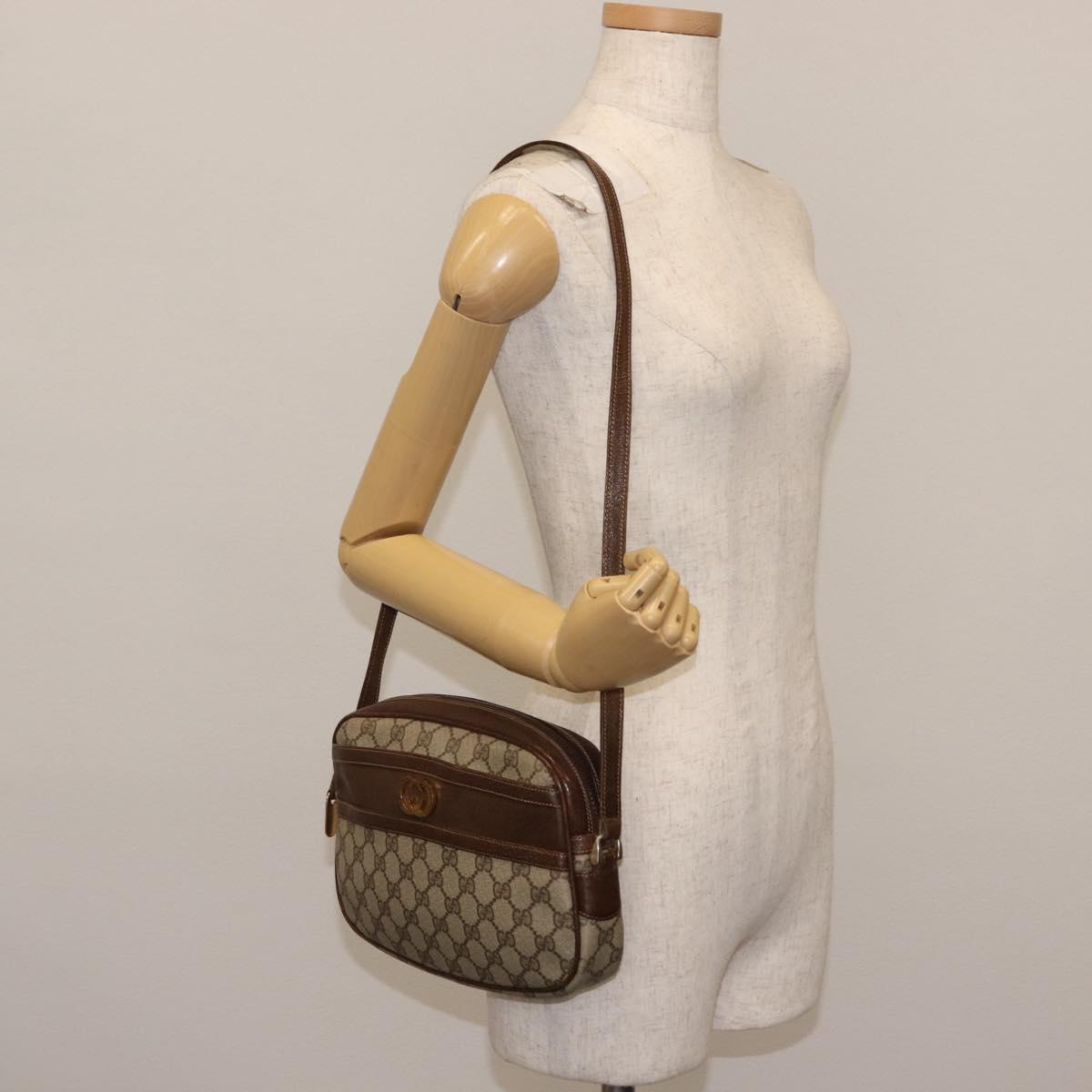 GUCCI GG Supreme Shoulder Bag PVC Leather Beige Auth BA6759