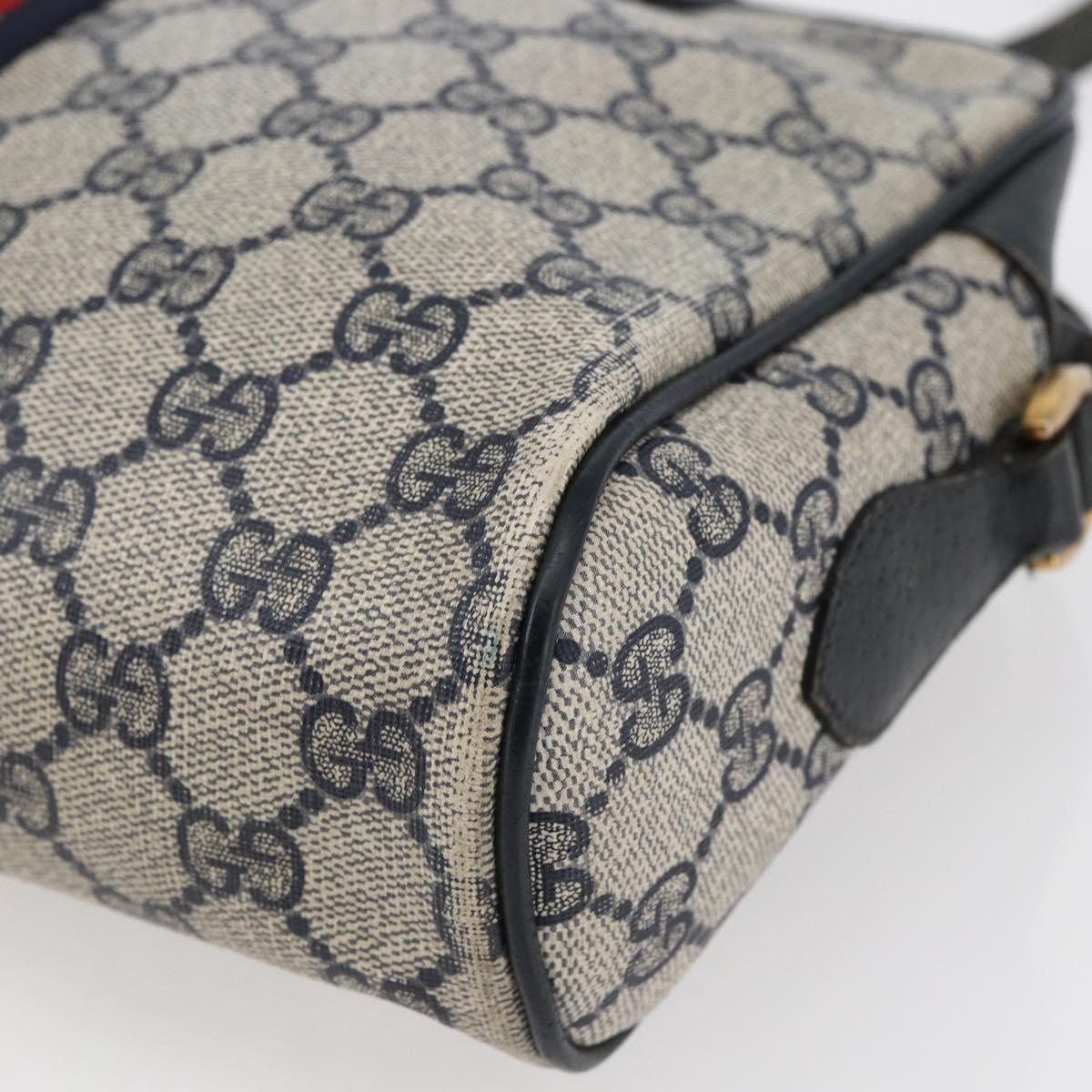 GUCCI GG Canvas Sherry Line Shoulder Bag PVC Leather Navy Red Auth BA6760