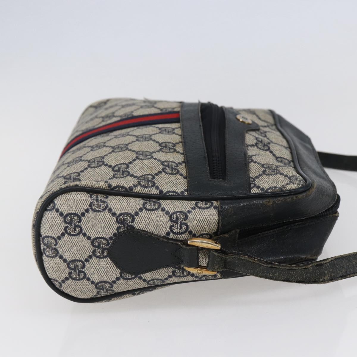 GUCCI GG Canvas Sherry Line Shoulder Bag PVC Leather Navy Red Auth BA6760