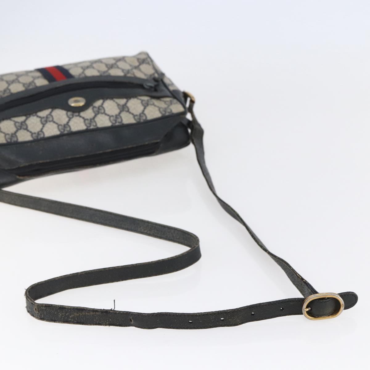 GUCCI GG Canvas Sherry Line Shoulder Bag PVC Leather Navy Red Auth BA6760