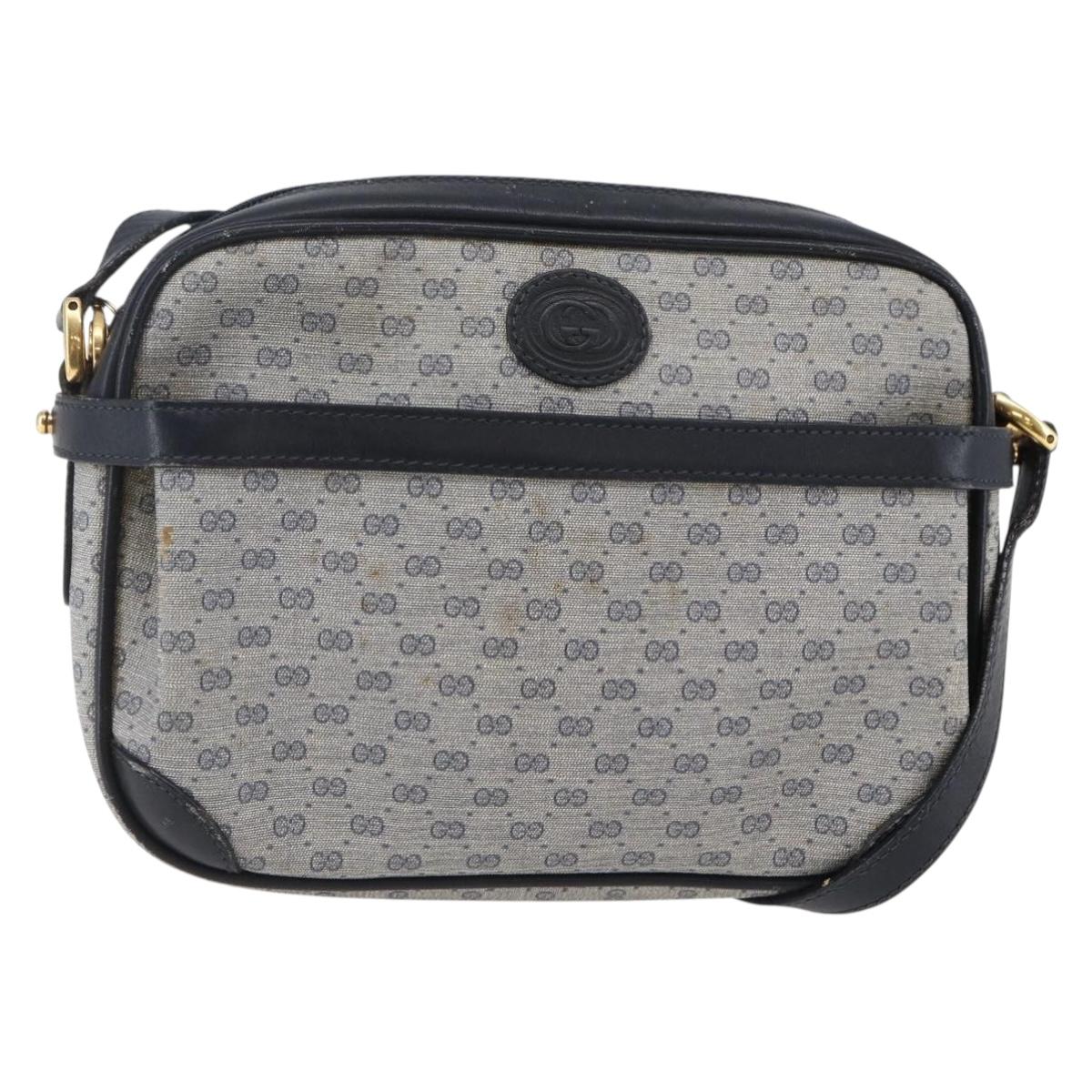GUCCI Micro GG Canvas Shoulder Bag PVC Leather Navy Auth BA6762