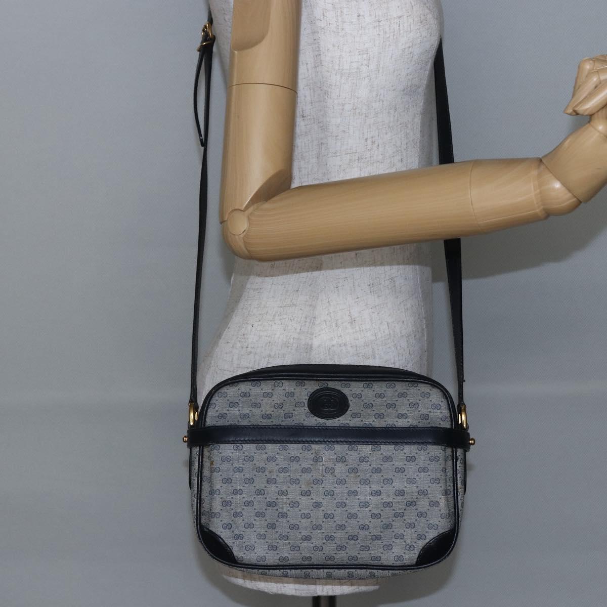 GUCCI Micro GG Canvas Shoulder Bag PVC Leather Navy Auth BA6762