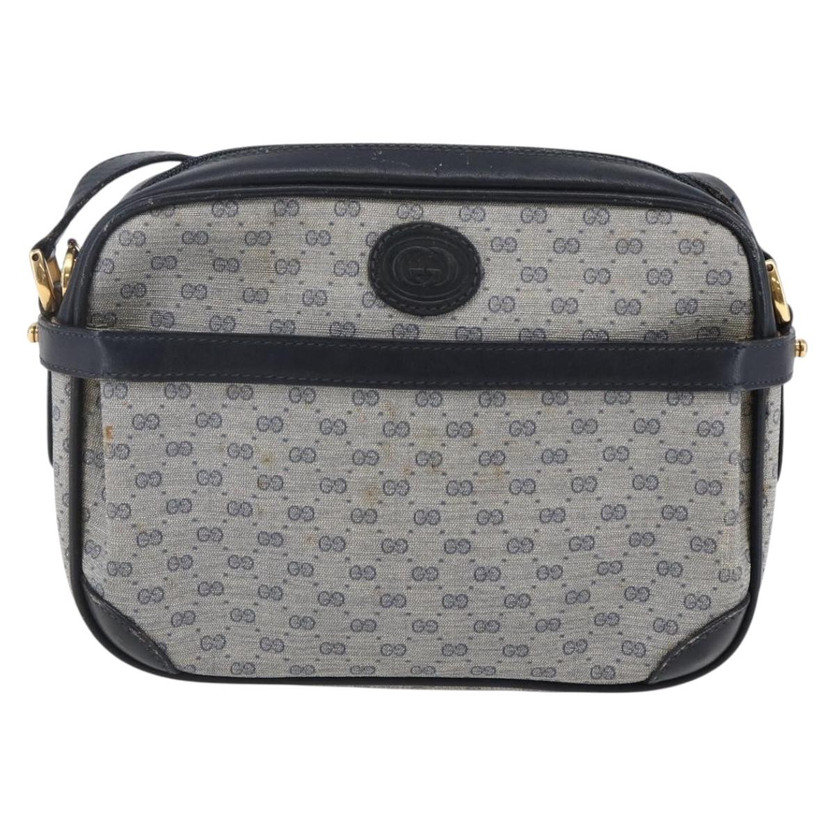 GUCCI Micro GG Canvas Shoulder Bag PVC Leather Navy Auth BA6762