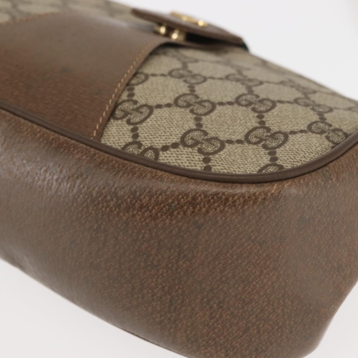 GUCCI GG Canvas Web Sherry Line Shoulder Bag PVC Leather Beige Green Auth BA6763