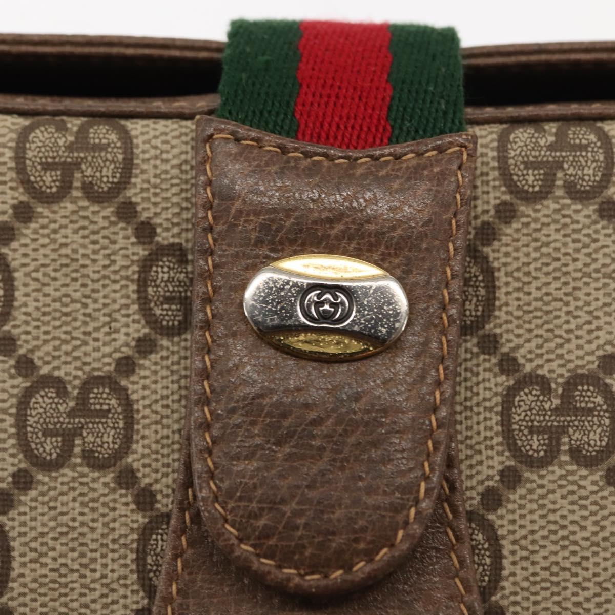 GUCCI GG Canvas Web Sherry Line Shoulder Bag PVC Leather Beige Green Auth BA6763