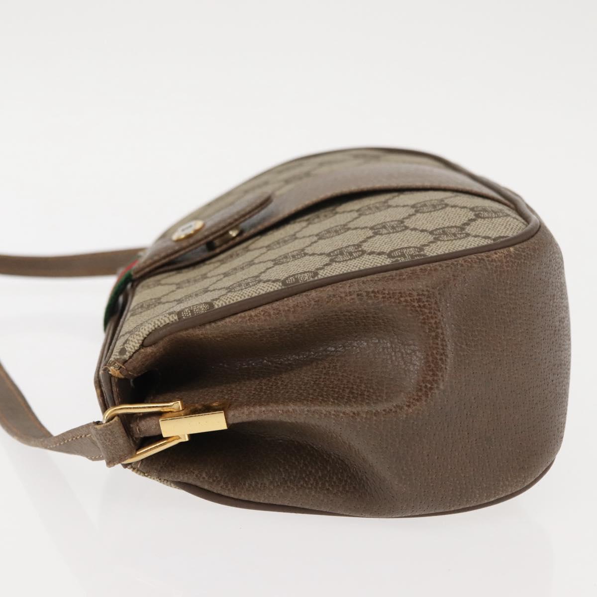 GUCCI GG Canvas Web Sherry Line Shoulder Bag PVC Leather Beige Green Auth BA6763