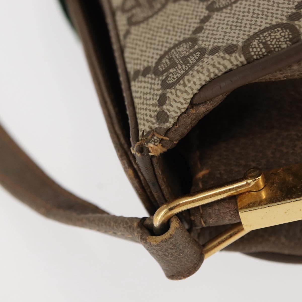GUCCI GG Canvas Web Sherry Line Shoulder Bag PVC Leather Beige Green Auth BA6763