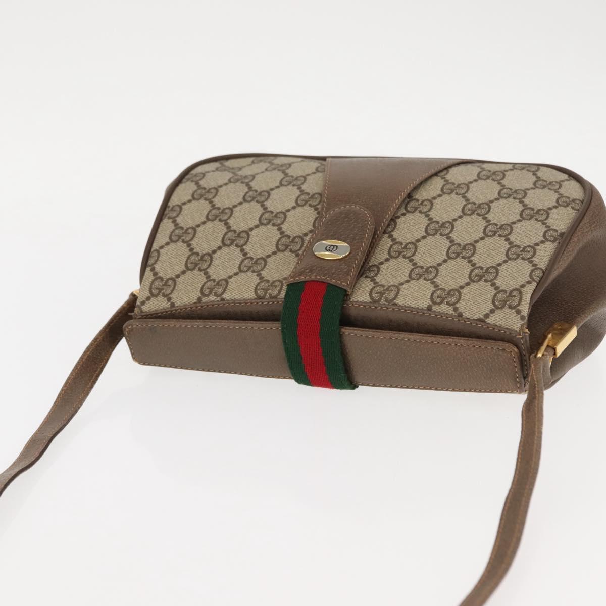 GUCCI GG Canvas Web Sherry Line Shoulder Bag PVC Leather Beige Green Auth BA6763