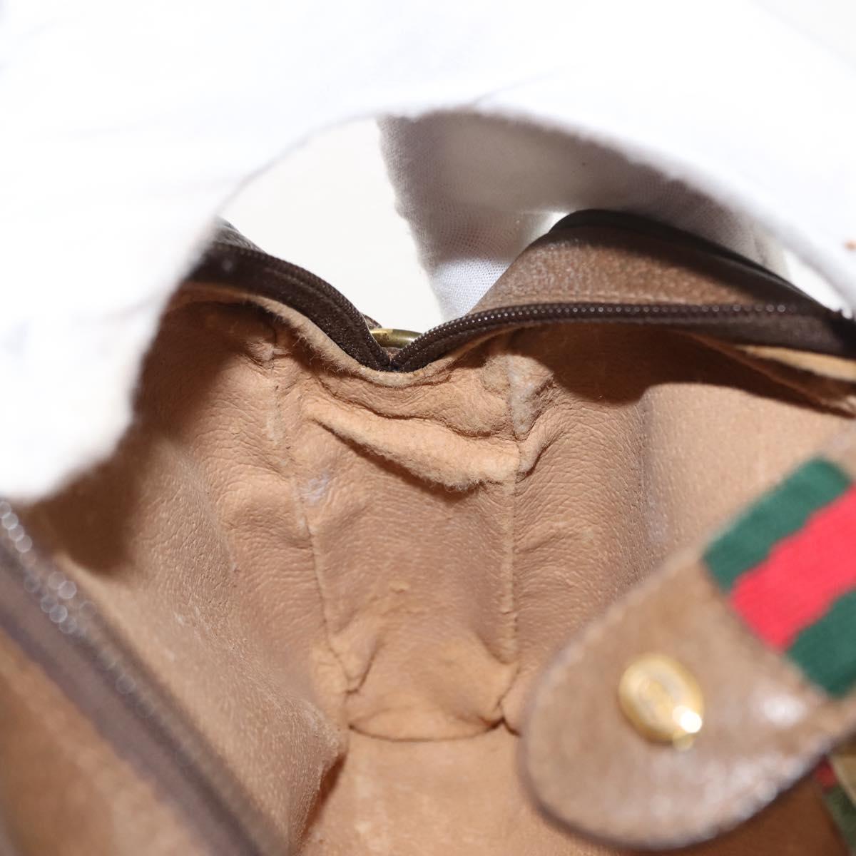 GUCCI GG Canvas Web Sherry Line Shoulder Bag PVC Leather Beige Green Auth BA6764