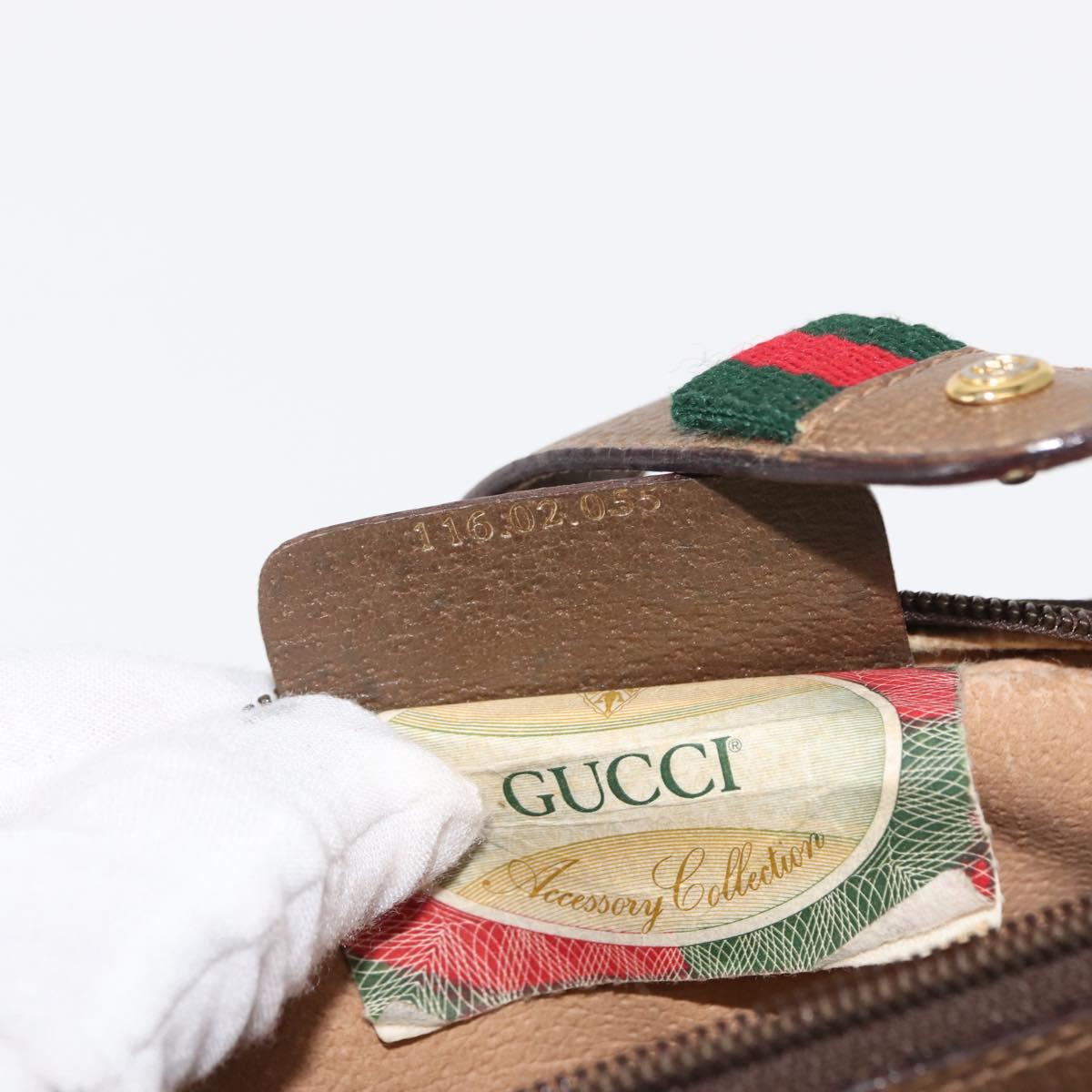 GUCCI GG Canvas Web Sherry Line Shoulder Bag PVC Leather Beige Green Auth BA6764