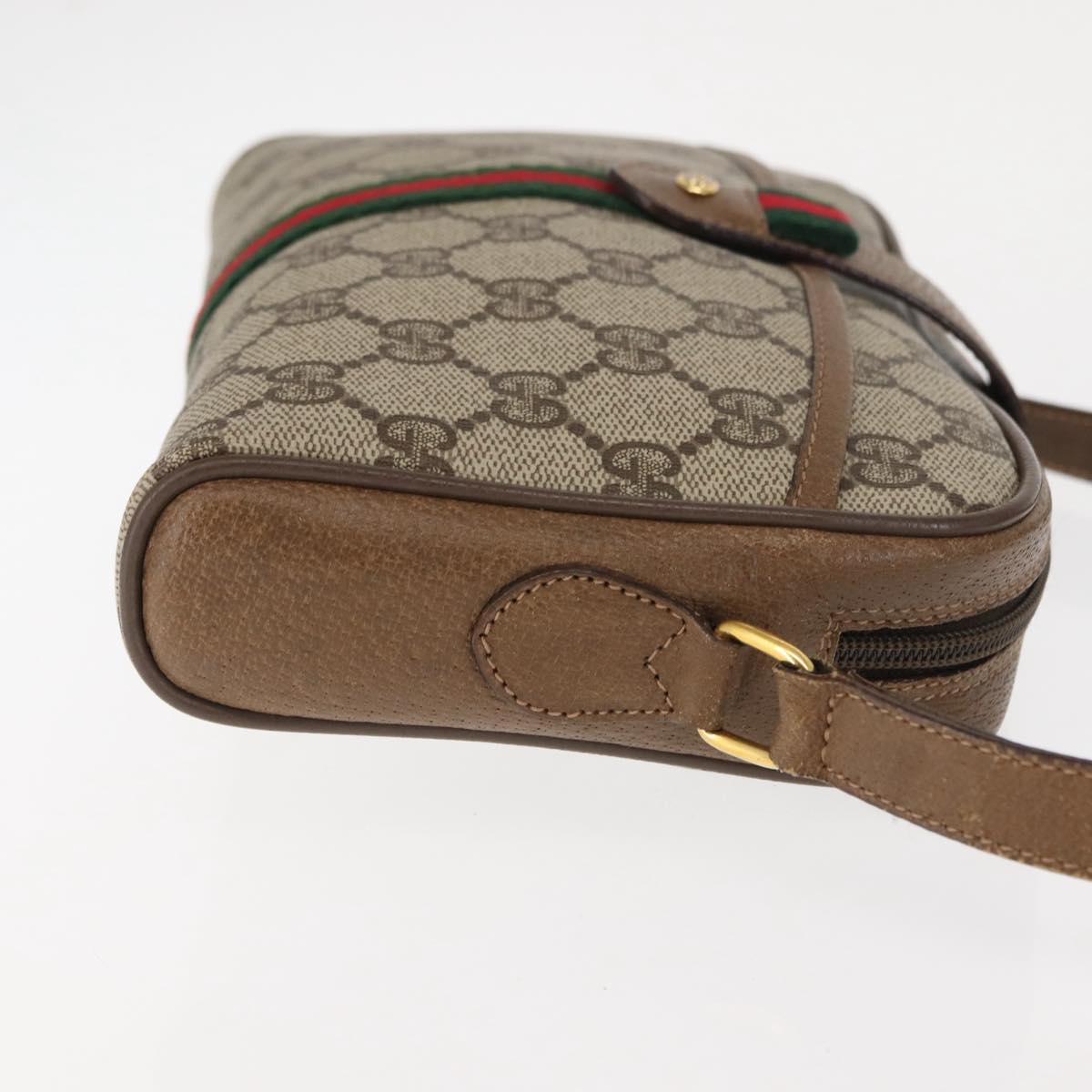GUCCI GG Canvas Web Sherry Line Shoulder Bag PVC Leather Beige Green Auth BA6764