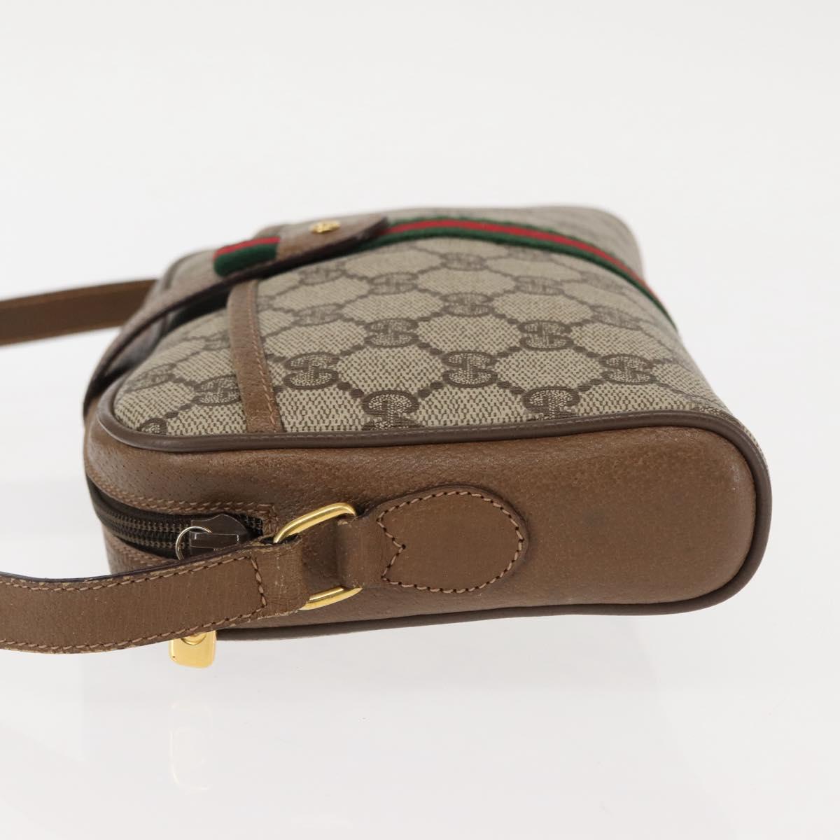 GUCCI GG Canvas Web Sherry Line Shoulder Bag PVC Leather Beige Green Auth BA6764